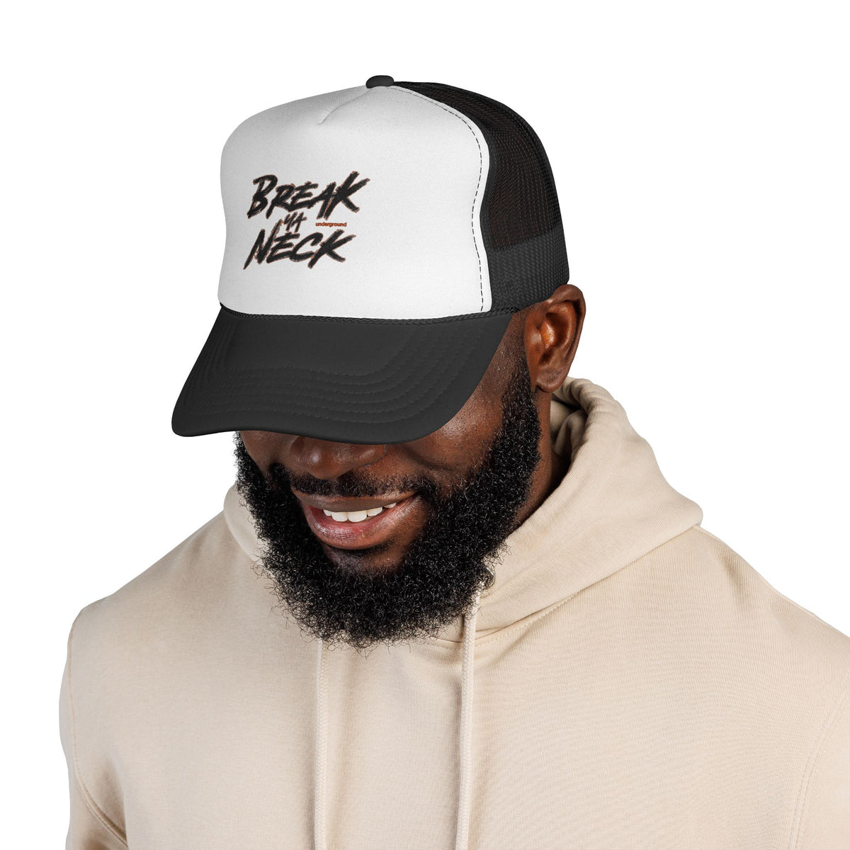 Break My Neck Trucker Cap – Bold Script Mesh Hat for Riders & Streetwear
