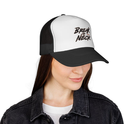 Break My Neck Trucker Cap – Bold Script Mesh Hat for Riders & Streetwear